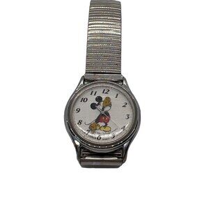 Vintage Lorus Mickey Mouse Quartz Watch Silver-Tone Stretch Band Parts Repairs